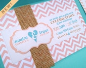 Aqua Coral Blush Teal Tiffany Blue Chevron Pocketold Wedding Invitation - Burlap Rustic Contemporary Beach Shabby Chic Boho