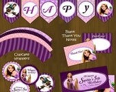 Tangled Rapunzel Printable Birthday Party Package - Rapunzel Tangled Complete Birthday Set - Invitation, cupcake toppers, party bags etc