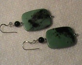 Sterling Silver, Onyx and Ruby Zoisite Earrings