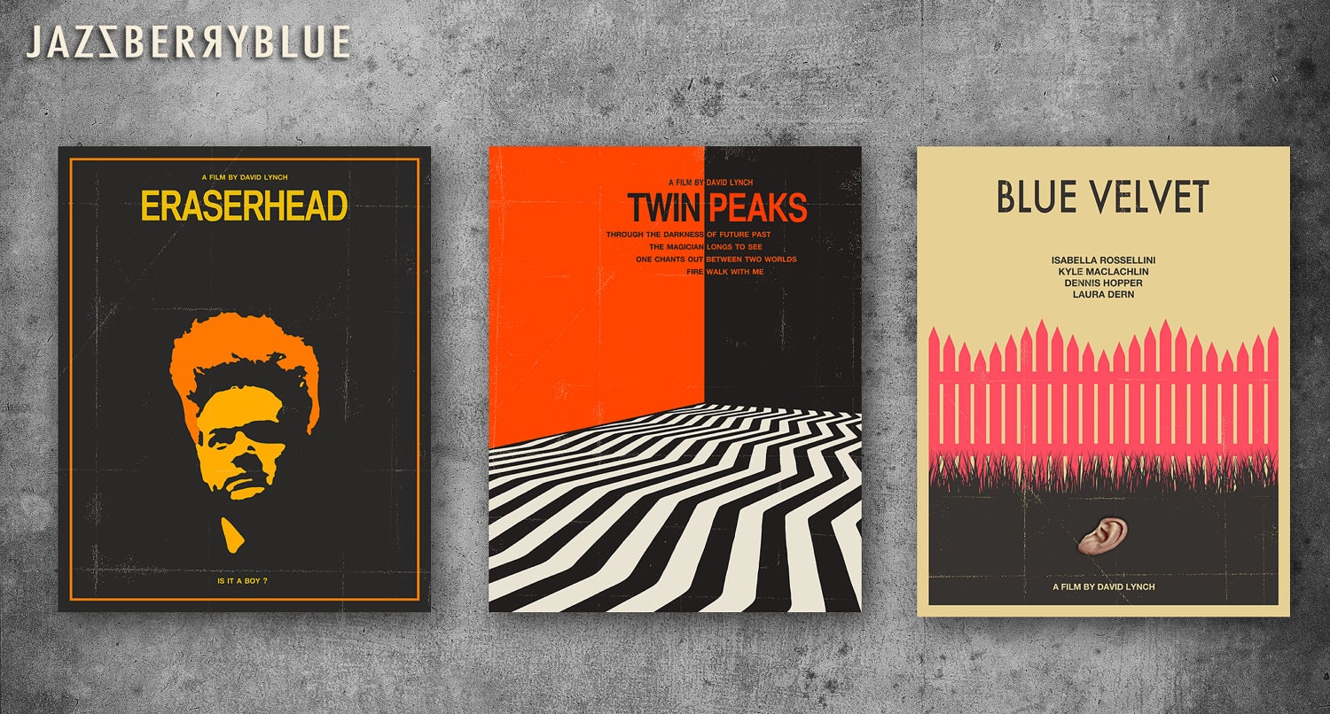 3 (8x10) Sexy David Lynch Movie Posters Prints, for the home wall decor, 'Twin Peaks', 'Eraserhead' and 'Blue Velvet'