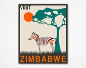 Large GICLEE Fine Art Print, African Travel Poster pop art for the home wall decor (13x16) VISIT ZIMBABWE