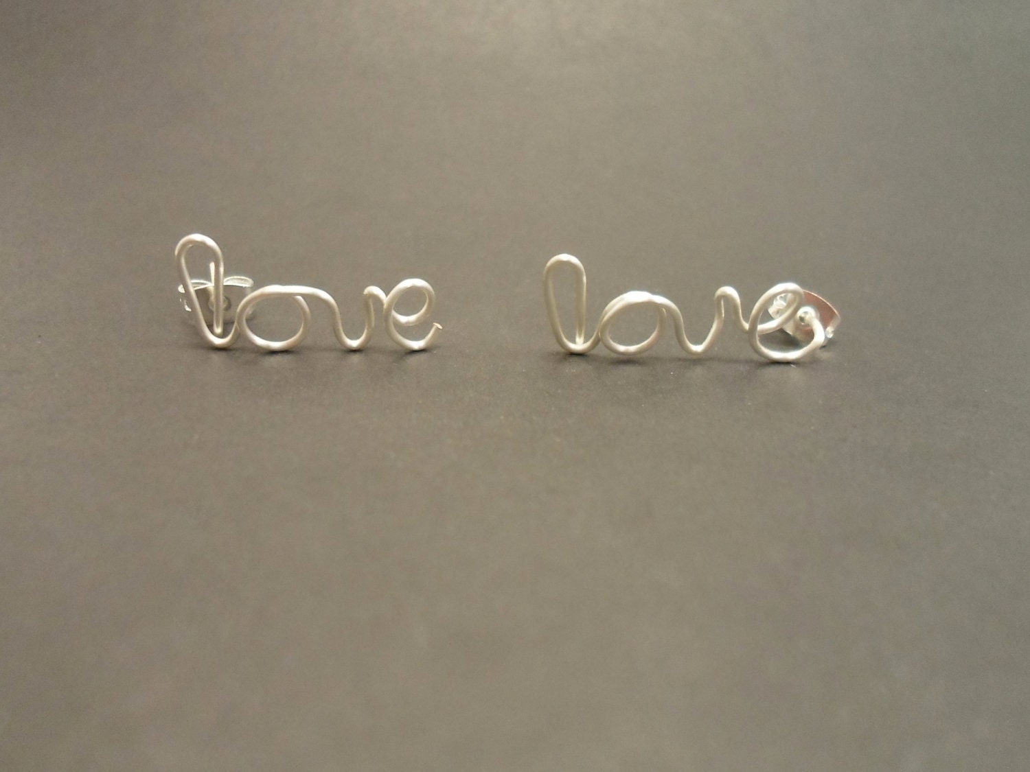 LOVE Earring, Sterling Silver plated. LOVE Handwritten Single Stud Earring. Cartilage. Pierced ear cuff.