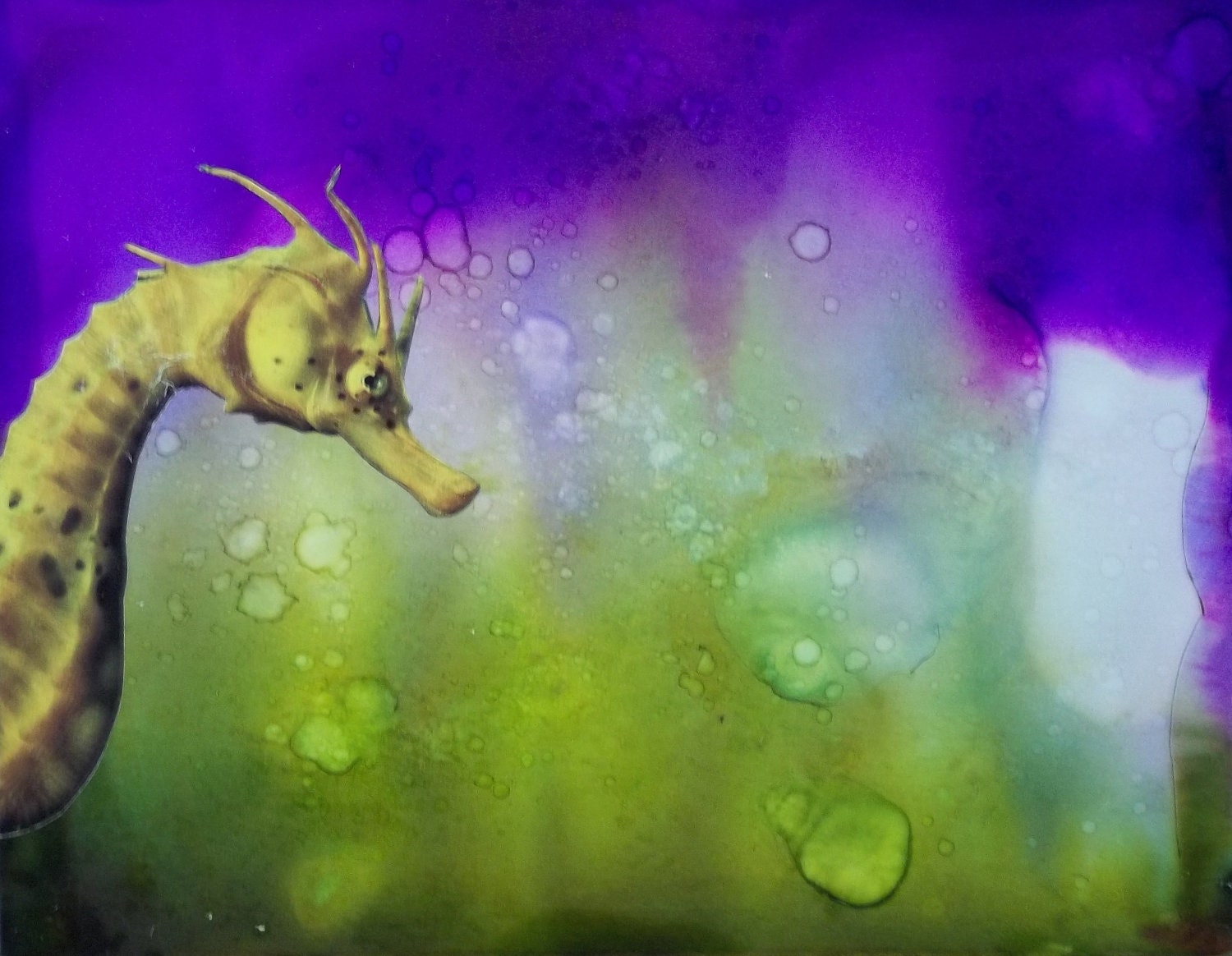 ORIGINAL Seahorse Purple Green Painting