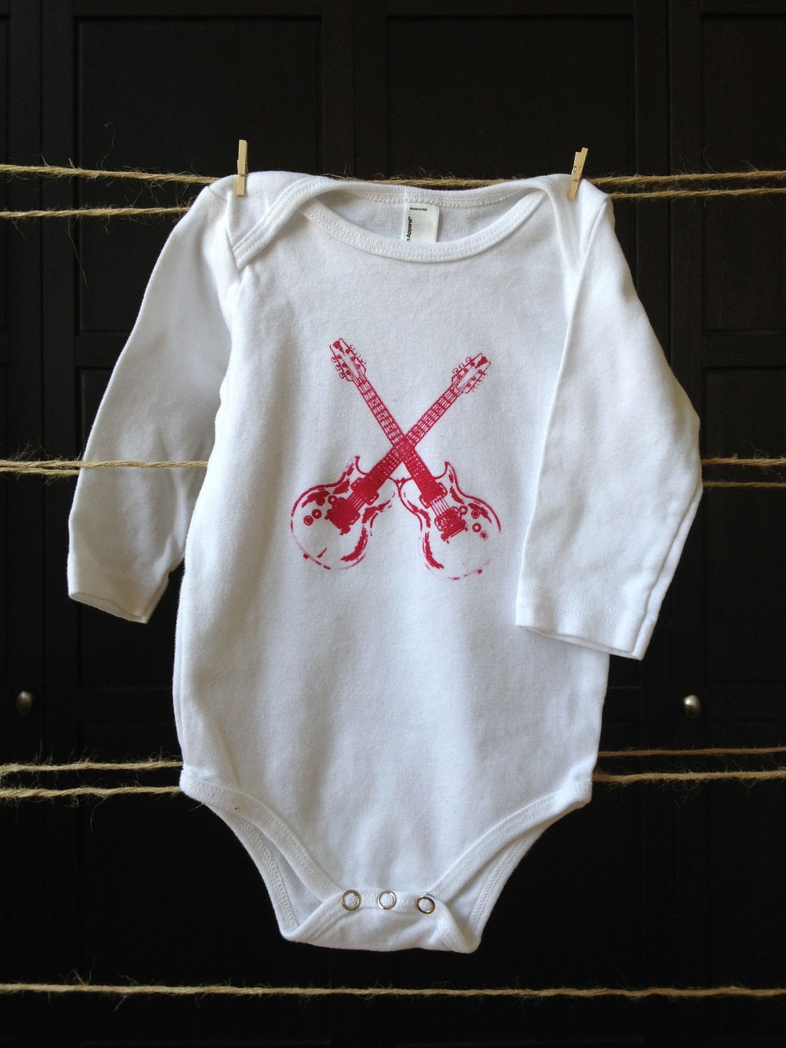 Rock guitar -  Hand printed baby onesie design