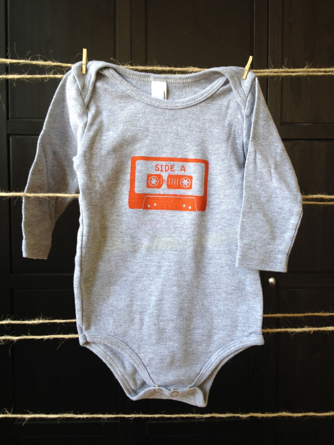 Cassette tape side A / side B - Hand printed baby onesie design