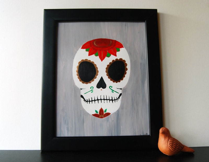 Day of the Dead Sugar Skull Wall Art - 8x10 original painting