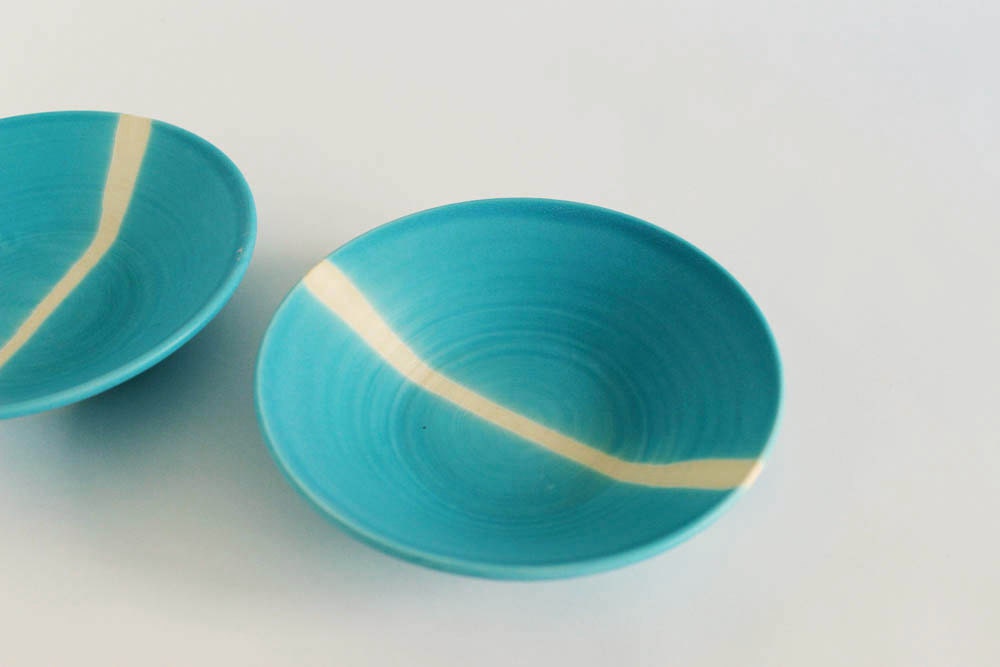 Set of two small aqua turquoise blue ceramic pottery plates, Made to order - juliapaulpottery