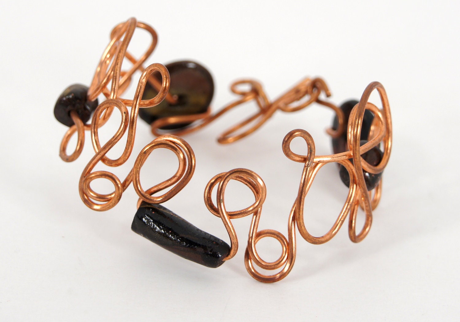 Women's Twisted Copper Wire Bracelet Accented with Handmade Beads 1380