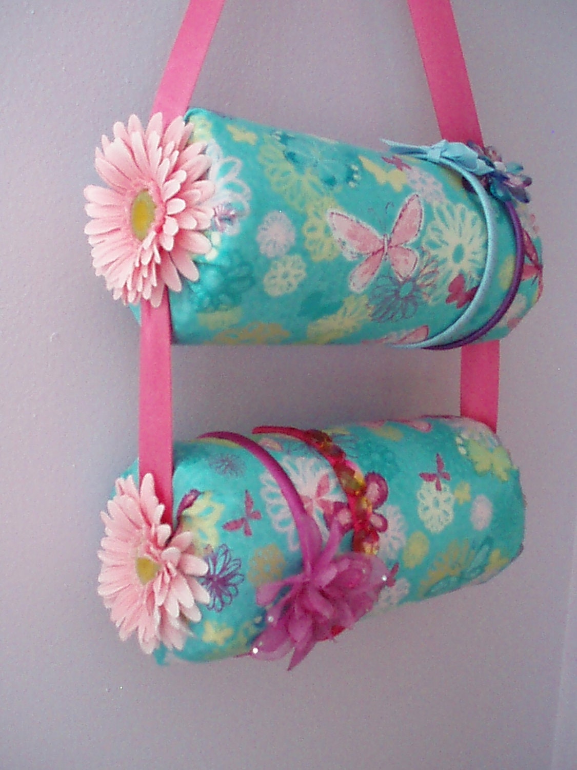Double 11 Inch Bolster Hanging Fabric Headband Organizer Headband Holder