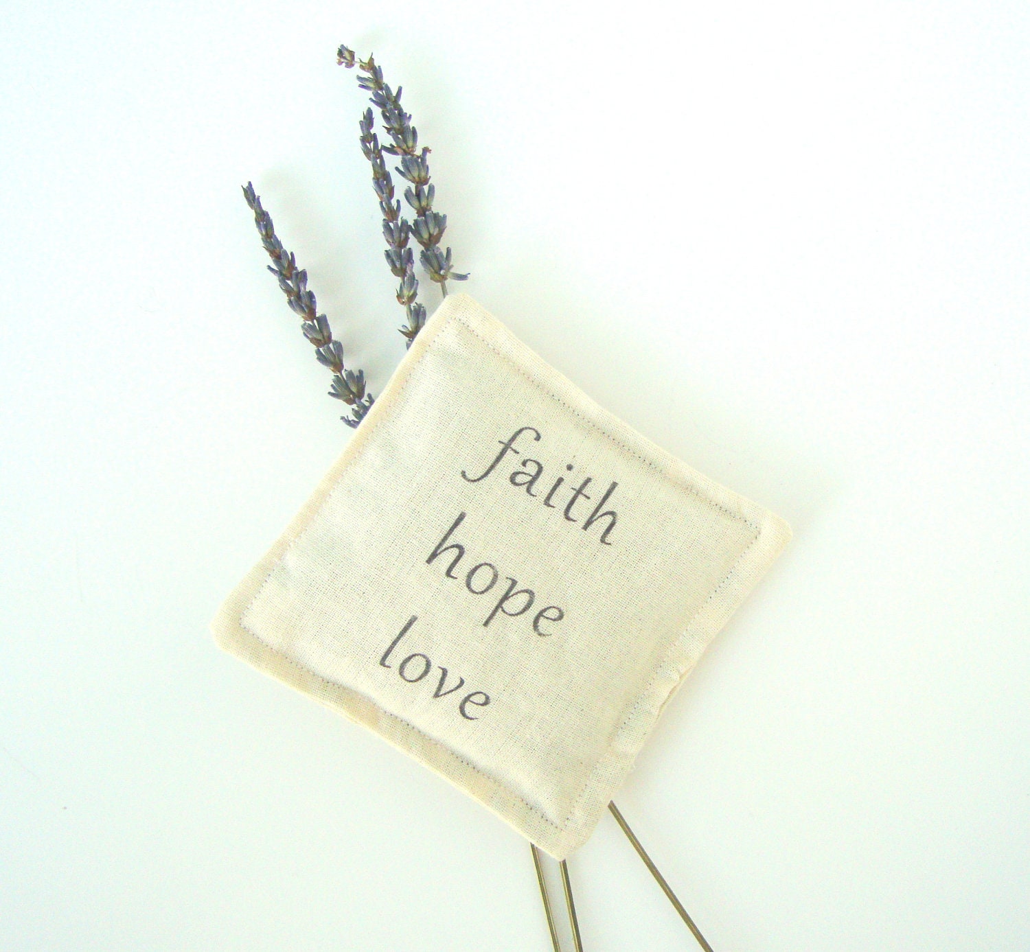 Handmade Lavender Sachet, Cotton Muslin - Faith, Hope, Love