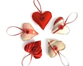 Rustic Heart Decorations, Set Of Five, Red And Cream/Beige/Brown Hearts, Rustic DÃ©cor, Cottage Chic - freespiritdesigns2