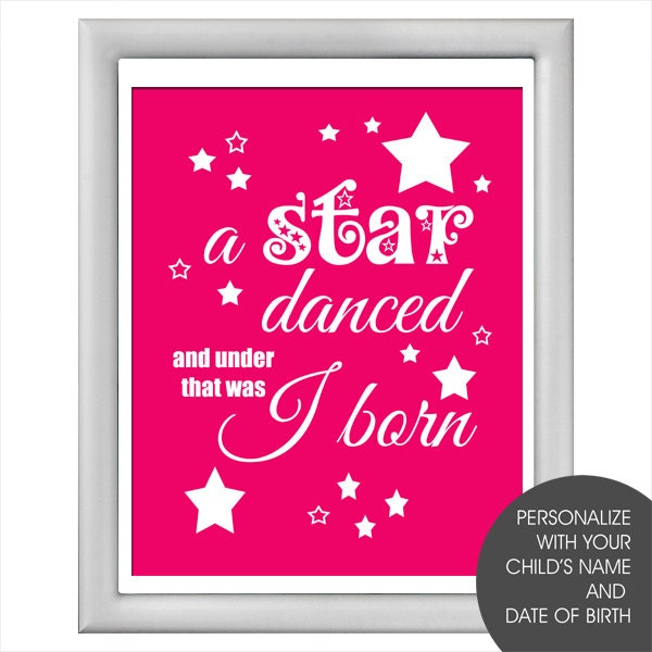 A STAR DANCED, Nursery Decor, Featured in Pink, Childrens Decor, Baby Wall Art, Baby Shower Gift, New Mom Gift, 8x10