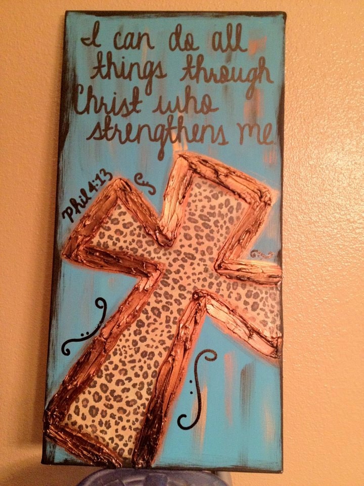 I Can Do All Things Through Christ Who Strengthens Me Leopard Cross Canvas