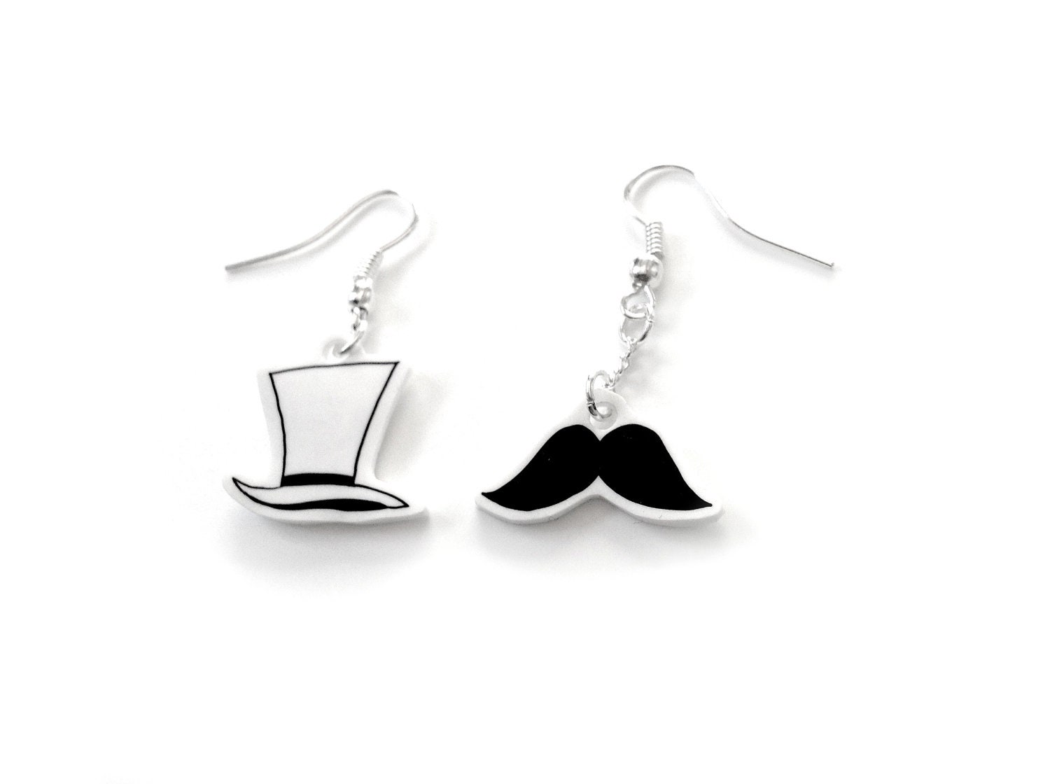hand painted illustration on shrink plastic jewelry - Gentle Man and His Moustache