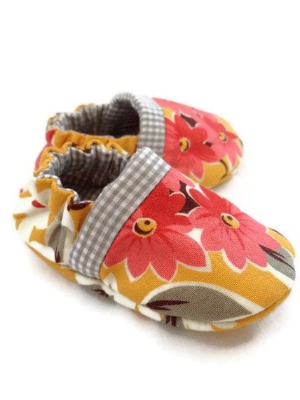 SALE, Sunday Brunch, reversible baby Shoes, soft soles, made to order in sizes 0-18 months