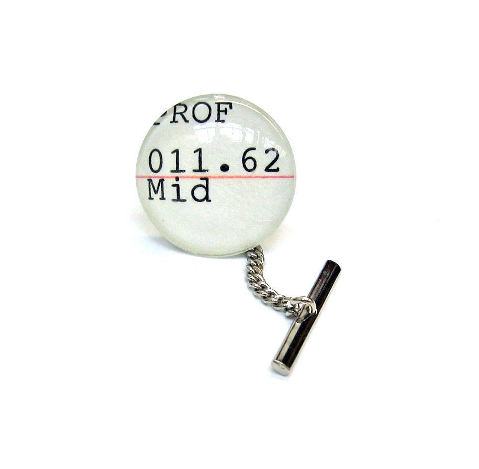 Men's Tie Tack Dewey Decimal Librarian with Silver Bar Chain