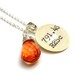 Faceted Tangerine Orange Acrylic Drop Dewey Decimal Vintage Card Catalog Sterling Silver Necklace