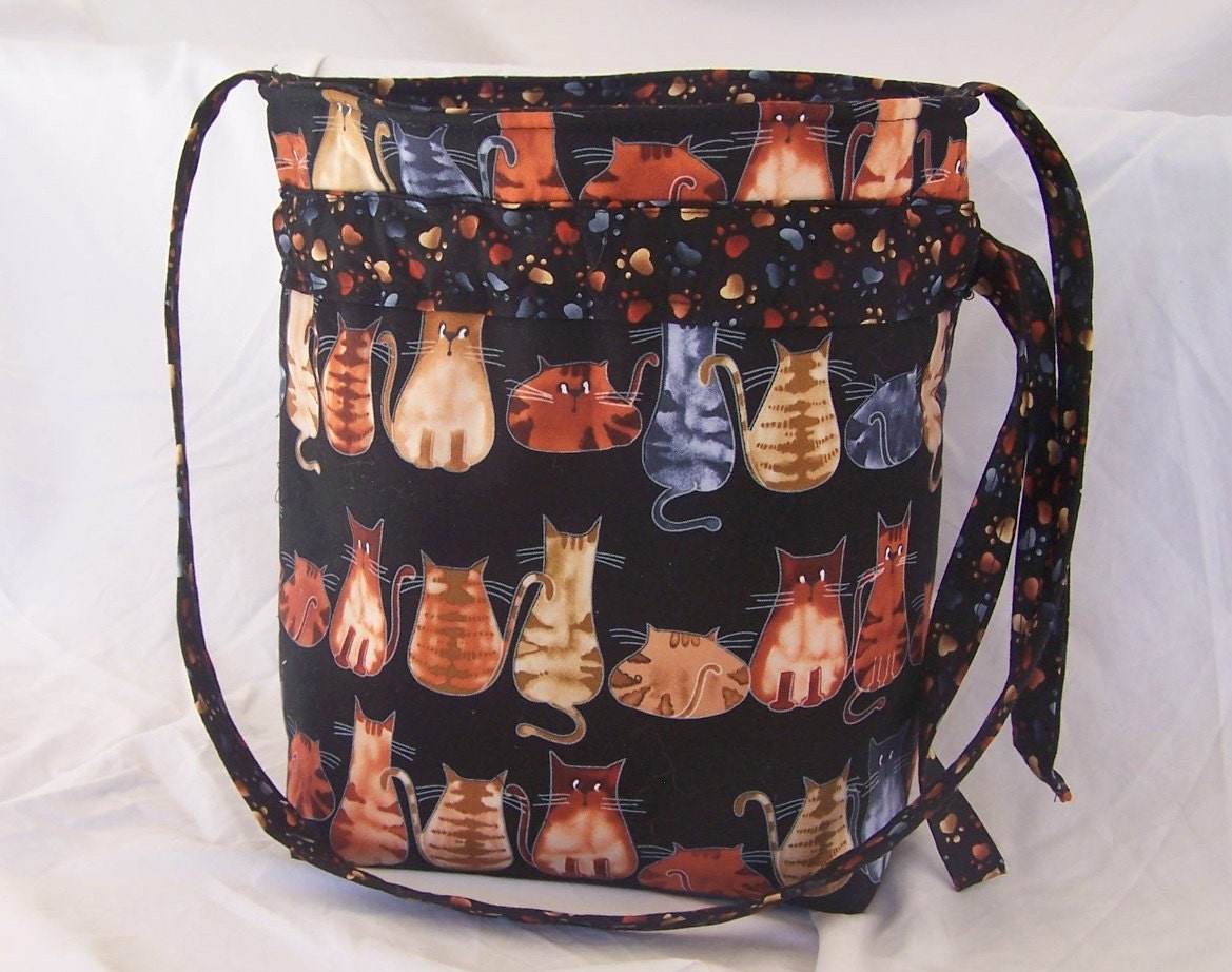 Sock Project Knitting Bag Sweet Kitty Love Perfect Size for KIP Knitting in Public