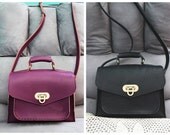 Black/Purple Cow Leather Satchel/ Handbag/ Crossbody Bag/Briefcase/Messenger