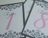 Set of 10 Customizable Damask Wedding Matted Flat Back Table Number with Crystals