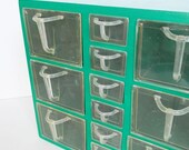 Emerald Green Wood Multi Drawered Storage Organizer Drawers Mutiple Wood Wooden Sectional Sewing Shop Studio Large Small Case Divider Chest