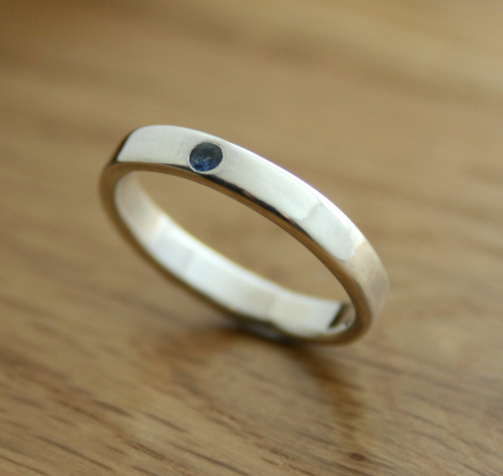 Silver Sapphire Ring, Dark Blue Flush Set Sapphire Gemstone, Gypsy Set, Made to Order, Ethical Gemstone Jewellery