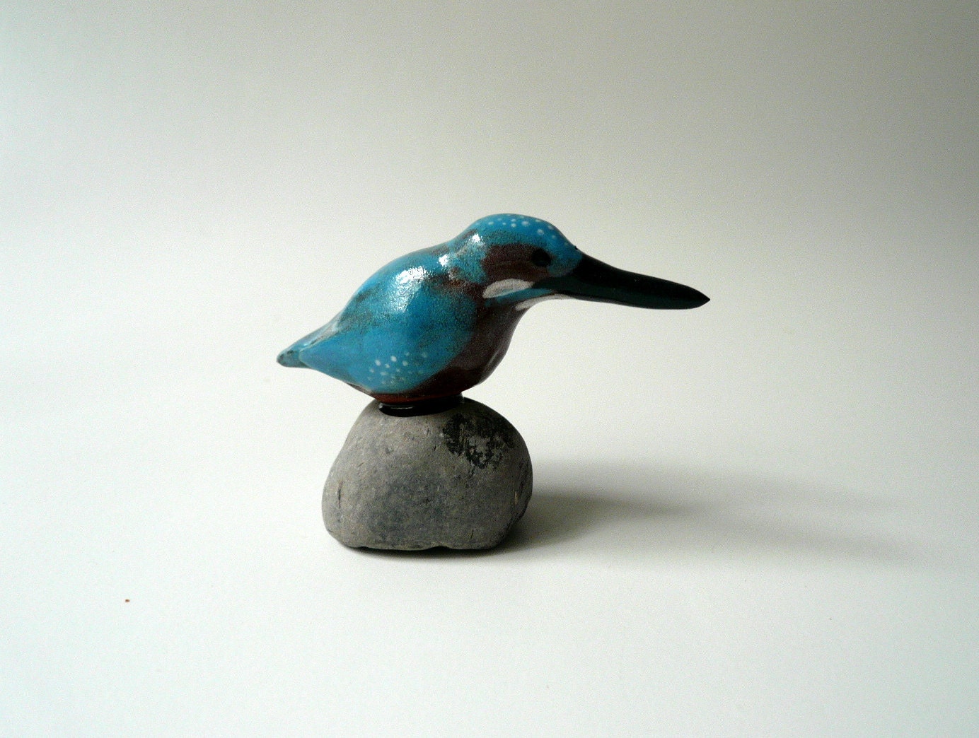 Miniature Kingfisher on a Rock - CrowWhitePottery