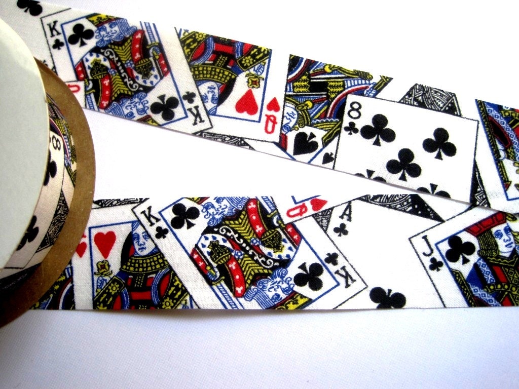 Poker Cotton Ribbon Trim, Playing Cards, Multicolor, 1 3/8" inch wide, 1 yard, For Mixed Media, Scrapbook, Home Decor, Accessories