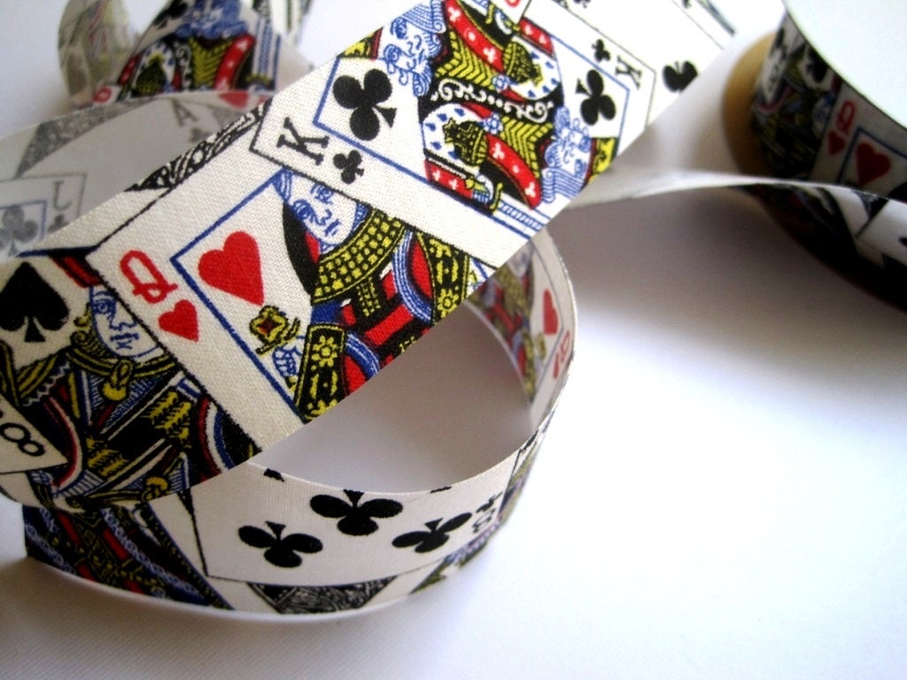 Poker Cotton Ribbon Trim, Playing Cards, Multicolor, 1 3/8" inch wide, 1 yard, For Mixed Media, Scrapbook, Home Decor, Accessories