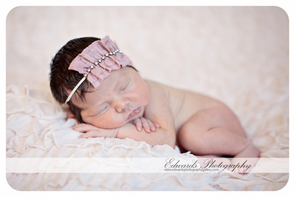 Vintage Laura Mauve Pink Rhinestone Baby Headband, Newborn Headband, Baby Girl Flower Headband, Photography Prop