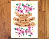 Illustrated Flower Bridesmaid Maid of Honor Card - Custom Printable DIY Invitation Wedding Invites Sets Terrarium Rose Violet Viola Corgette