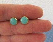 Turquoise stud earrings.Gold 8mm post Earrings turquoise color.Silver sterling posts .Fully handmade.Lowest price