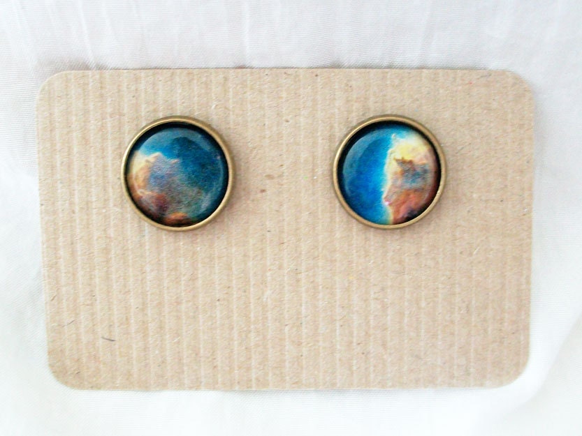 galaxy universe space cabochon earring studs hipster new age