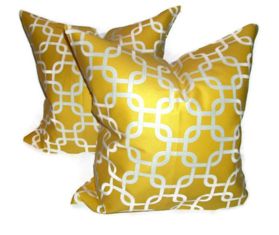 Yellow Pillow Set.18x18 inch.Pillow Cover Set.Chainlink.Gatework.Lattice.Cushion Covers