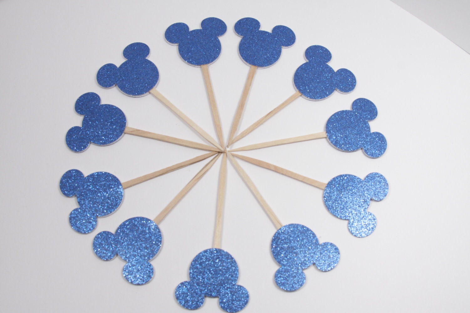 Dark Blue Glitter Mickey Ears Cupcake Toppers/Food Picks/Toothpicks (Set of 12)