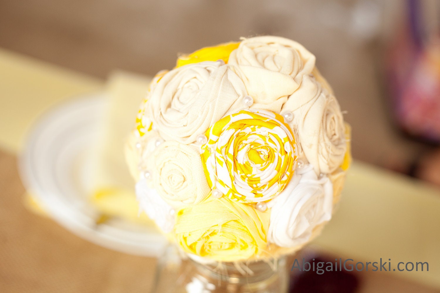 Set of four fabric flower large bridesmaid bouquets