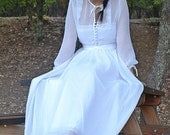 70s Wedding Dress / Long Vintage Wedding Gown / Rumpled Flowery Chiffon Gown - Handmade by SuzannaM Designs- New Collection
