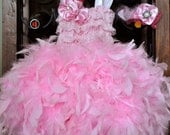 bride flower girl Birthday Surprise Couture Feather Dress pink 1T 2T 3T 4T 5year