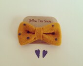 Felt Bow Hair Clip - Mustard and Grey Polka Dots, Needle Felted