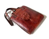 Arts and Crafts Leather Hand Bag with Stylized Tulip Embossment