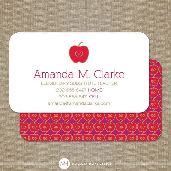 Teacher Business Card or Substitute Teacher Business Card / Mommy Card / Calling Card