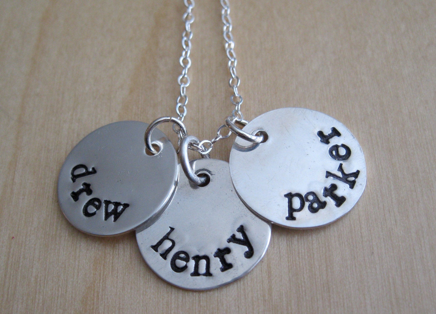 Personalized Name Charms - Hand Stamped Name Necklace - Three (3) Sterling Silver Name Charms