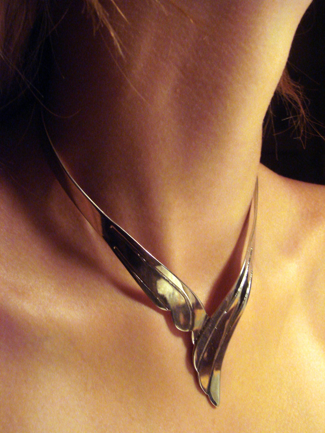 Vintage Silver V Neck Collar Necklace