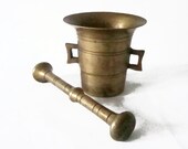 Antique mortar and pestle - gold toned, heavy brass - collectible antique