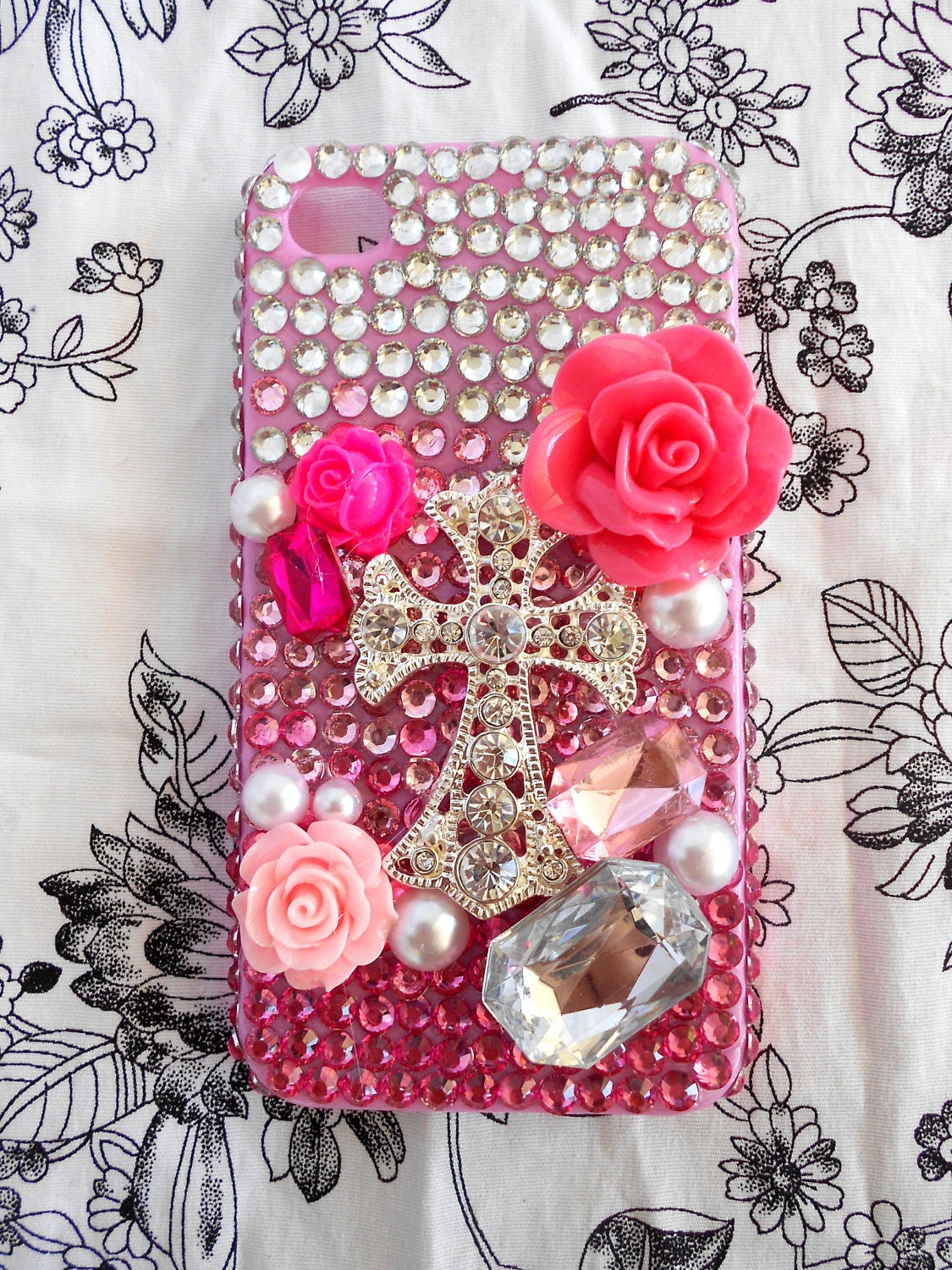Silver Cross Iphone 4s/4g back Bling Case