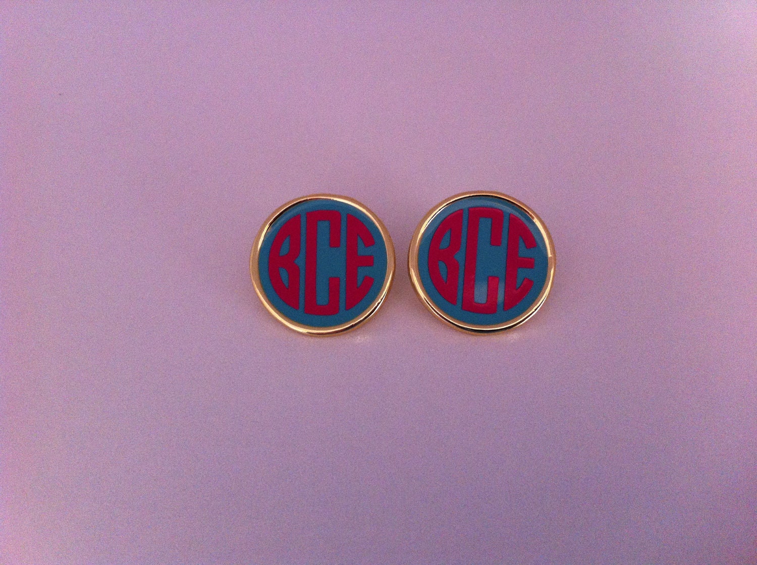 Gold Monogrammed Enamel earrings- one pair-