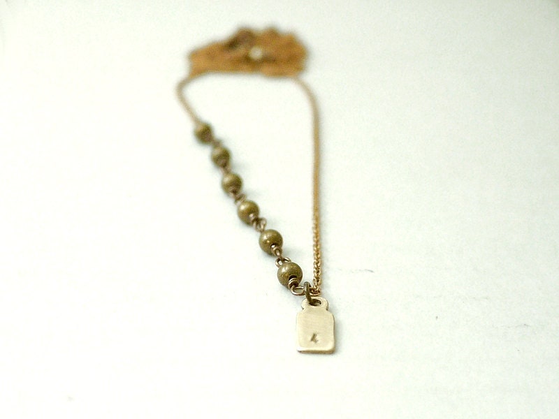 Long beaded necklace - tiny tag personalized - minimal modern jewelry