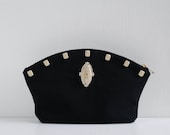 Royal Clutch, black and elegant purse, golden beaded handbag