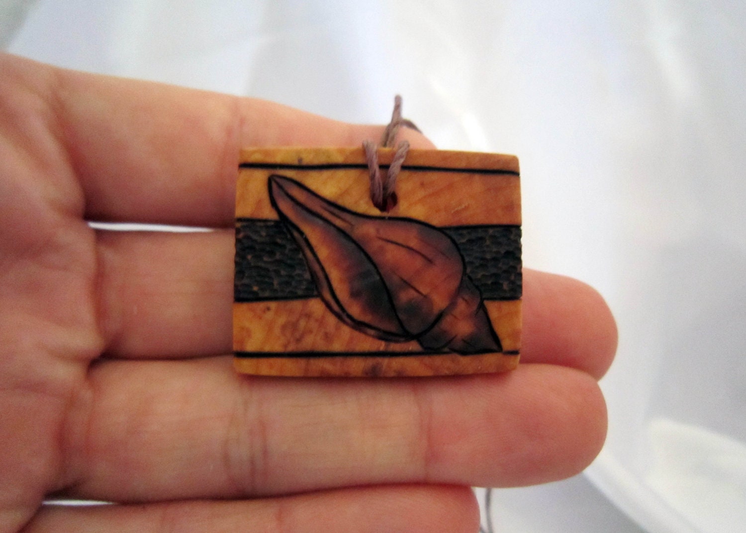 Seashell Wood Necklace Pendant Earthy Jewelry Conch shell