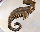 Huge Seahorse Bronze Flask Silver, 5Oz Round Flask, Rustic Antique, Vintage Inspired